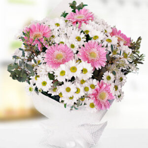 Beyaz Papatya & Pembe Gerbera Buketi