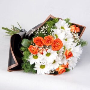 Beyaz Papatya & Turuncu Gerbera Buketi