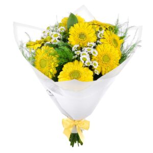 Beyaz Papatya & Sarı Gerbera Buketi