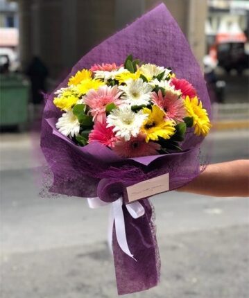 Cipsolu Renkli Gerbera Buketi