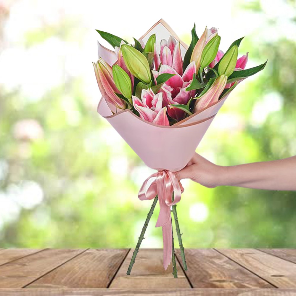 İthal Pembe Lilyum Buketi